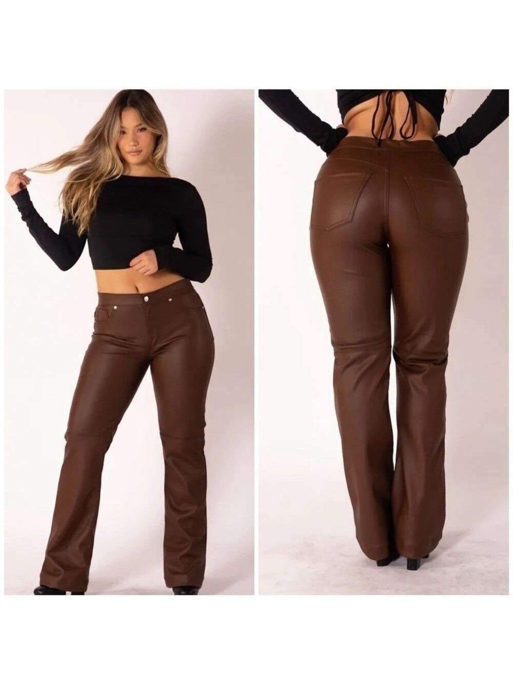 Revice 909 High Street Faux Leather Straight Leg Pants in Brown